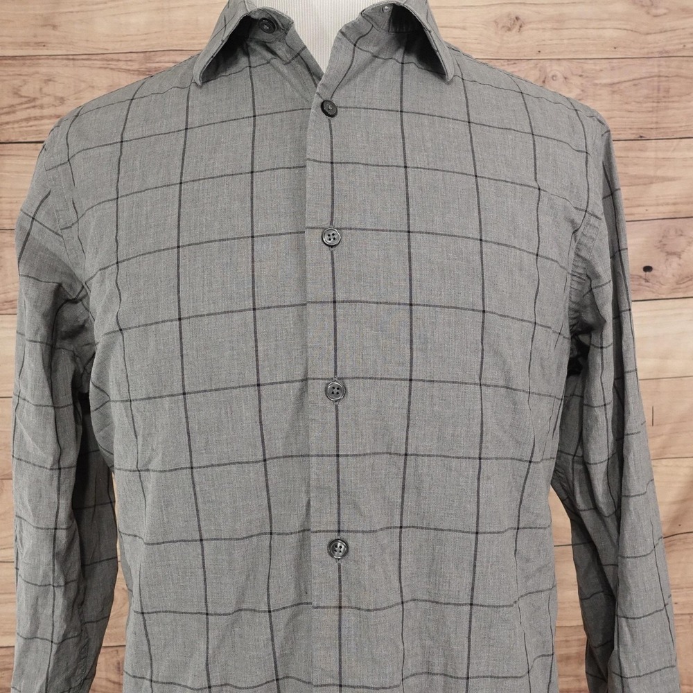 Apt 9 Shirt Mens L Gray Plaid Long Sleeve Button-Up Slim Fit Premier Flex